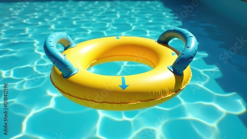 Close-up view of a yellow pool float in water.