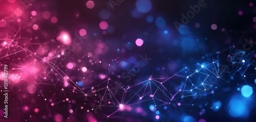 A bokeh-filled network design in deep ruby and midnight blue from a high angle.