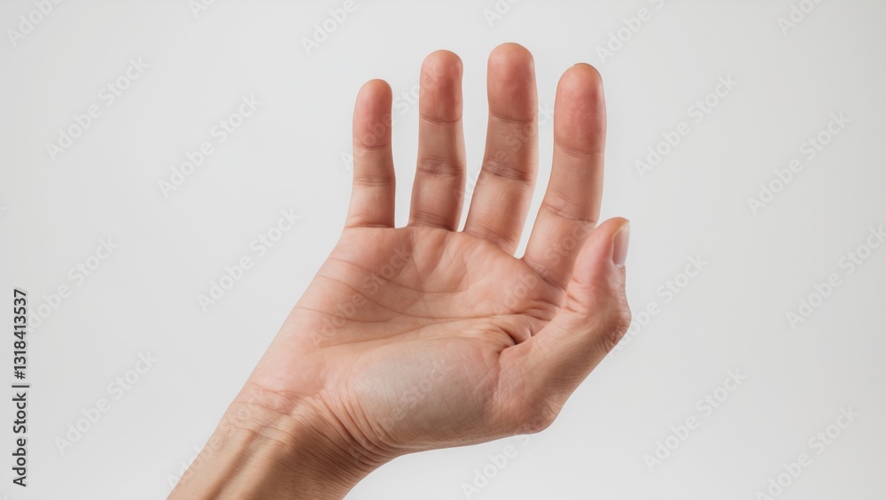 Hand positioned in an open gesture, suggesting the holding of a bottle, smartphone, or similar item, set against a white background with a clipping path. Hand positioned in an open gesture, suggesting the holding of a bottle, smartphone, or similar item, set against a white background with a clipping path.