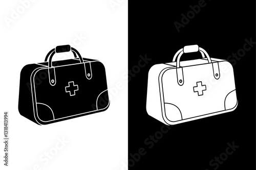 Doctor Bag Silhouette Vector Icon Black and White Background,