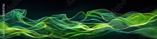 Light painting of green and lime waves against a dark background, bird's-eye view.