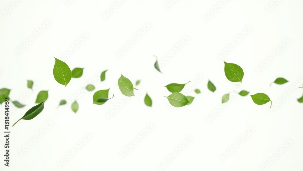 Obraz premium Isolated flying leaves on a white background, Floating Leaves.