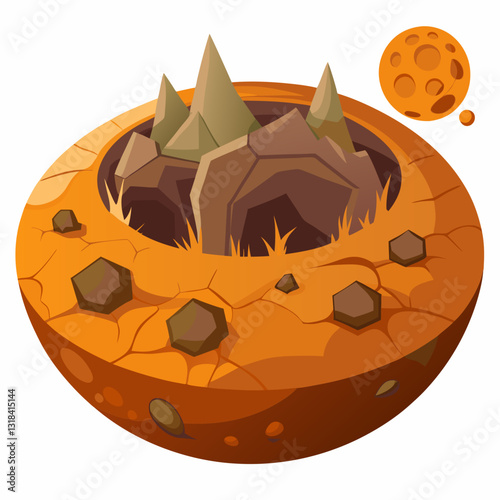 large crater impact site on a barren planet