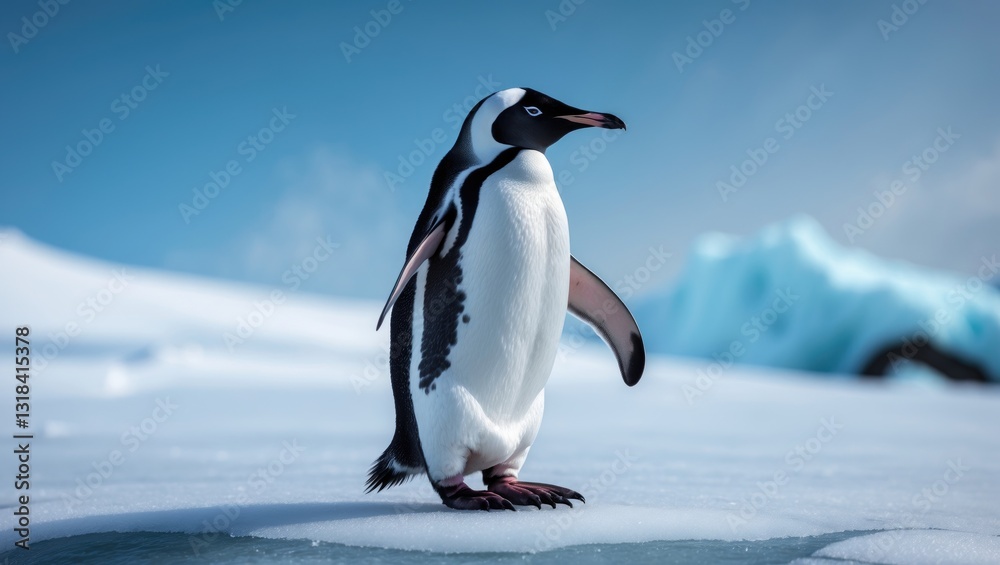 Fototapeta premium Emperor penguin on a snowy hill.