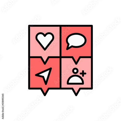 Social media filled outline icon design. Illustration design like comment share and add friends