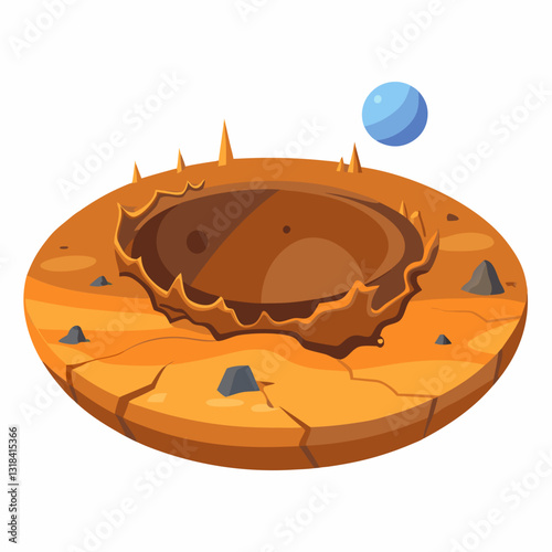 large crater impact site on a barren planet
