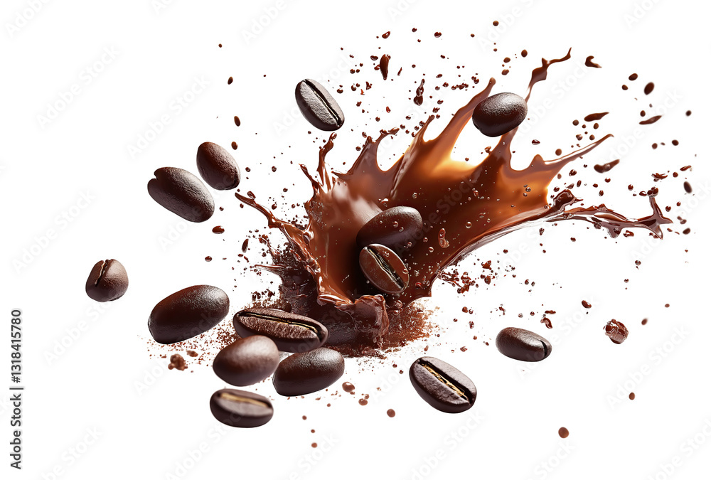 Fototapeta premium Coffee beans splash, cutout