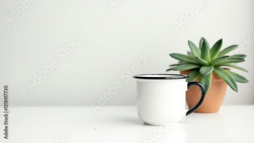 Wallpaper Mural Blank black and white coffee mug placed on a white background alongside green leaves. Mug mock up Torontodigital.ca