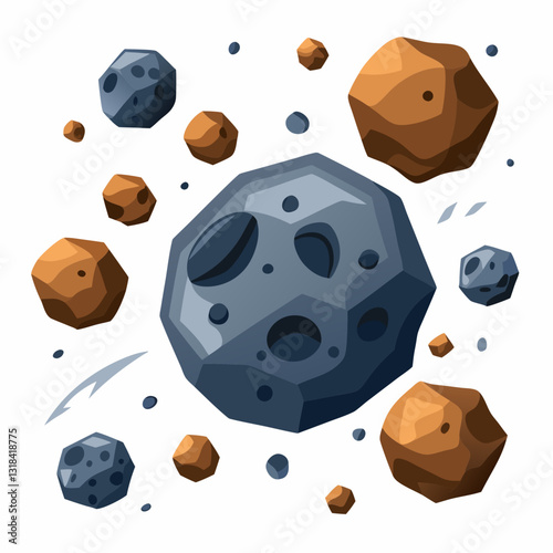 dense asteroid belt with floating rock fragments