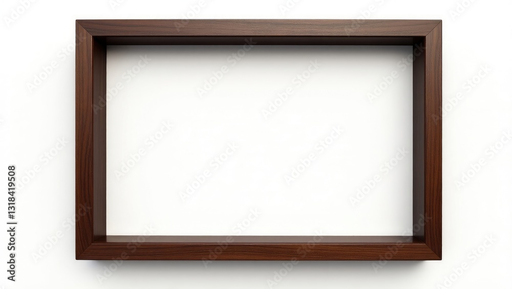 Dark brown wooden frame set against a white background.