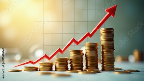 Graphic depicting coin towers highlighting the increase in the price of electricity. Selective focus.