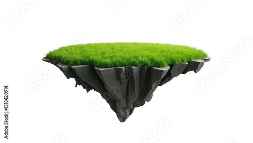 Isolated floating island with green area on a white background.