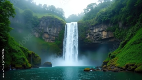 Stunning and untamed waterfall nestled within the green jungle.