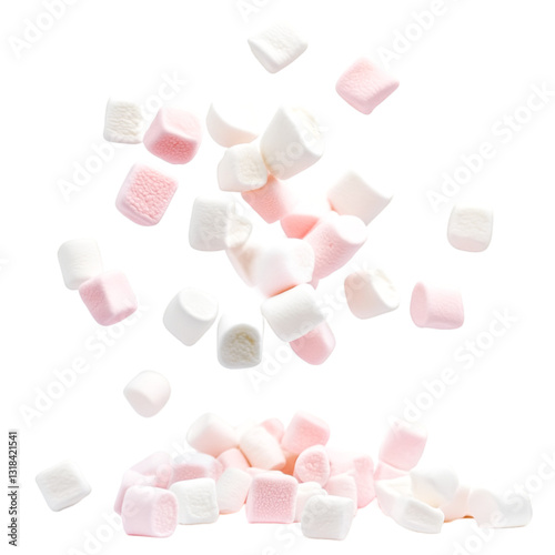 Pink and white marshmallows falling playfully sweet treat delight
