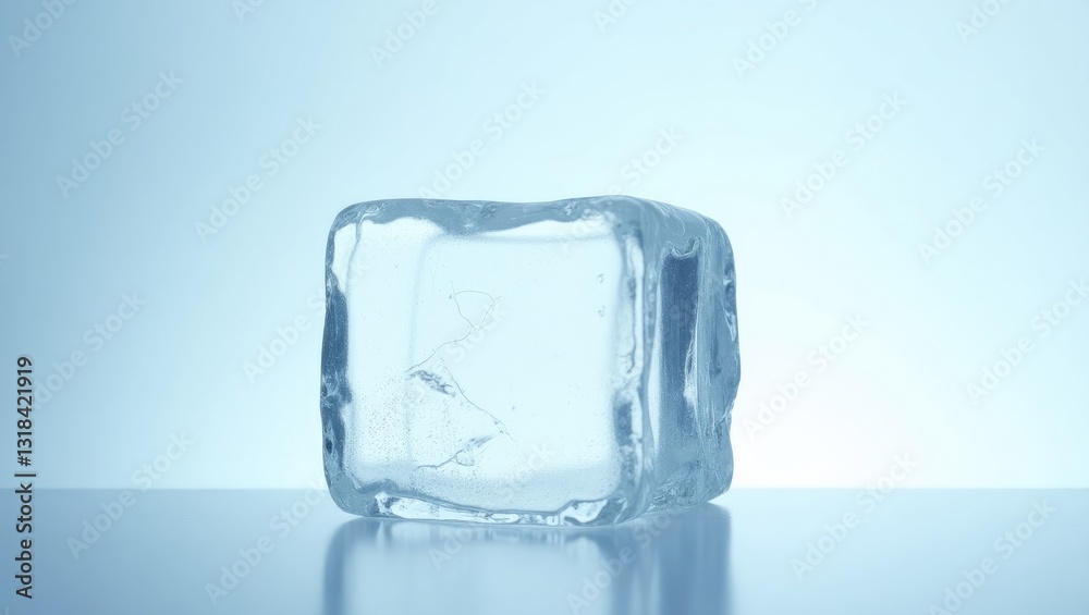 Crystal clear, pure ice block resting on a white surface with reflection. Large piece of ice. Crystal clear, pure ice block resting on a white surface with reflection. Large piece of ice.