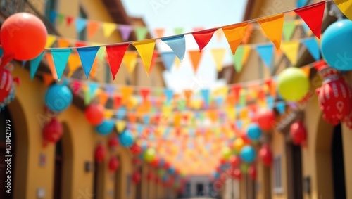 Festa Junina, featuring small colorful flags and decorative balloons for the party.
