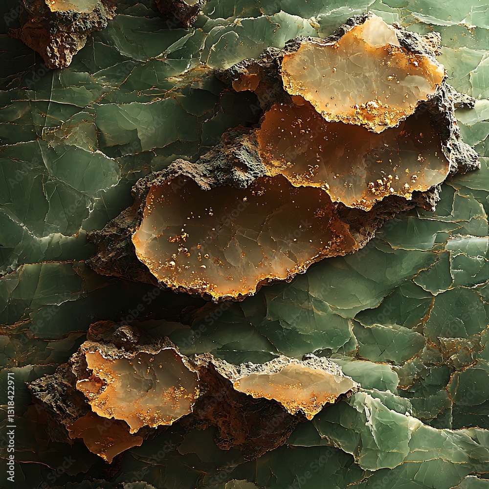 Obraz premium Onyx Geodes on Green Marble Slab
