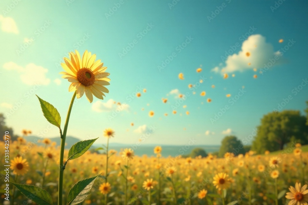 Fototapeta premium Gentle breeze carries seeds away from a tall stem , wind, growth, foliage