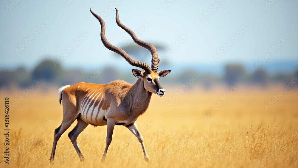 Fototapeta premium Greater Kudu moving through the savannah in the early morning light.