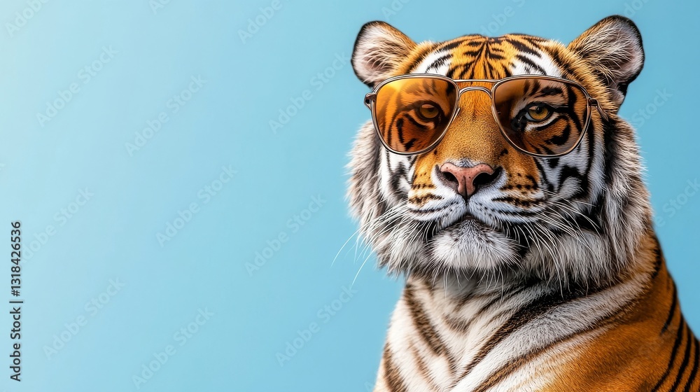 Obraz premium A splendid tiger, featuring vibrant orange fur and piercing eyes, is seen growling fiercely against a clean white studio backdrop, highlighting its might and supremacy in the animal kingdom