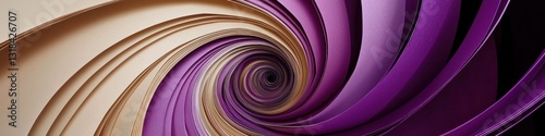 Spiral paper tunnel in amethyst and champagne with luxurious abstract design for elegant displays.