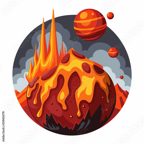 volcanic exoplanet with erupting lava geysers 