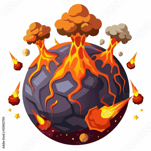 volcanic exoplanet with erupting lava geysers 