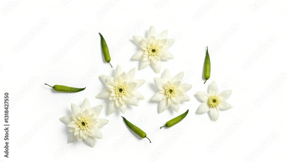 Obraz premium Group of Jasmine flowers blooming against a white background, with clipping path.