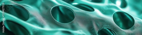 Circular hole mesh in shiny jade, captured in a 3D macro with a glossy finish.