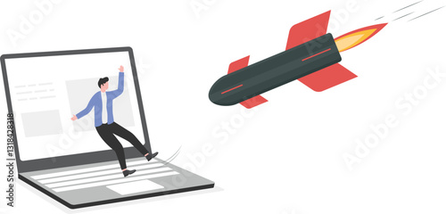 An Illustration of Project Startup Failure. Fallen Rocket Ship Vector and Illustration

