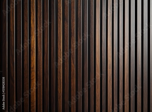 Luxury dark walnut wooden slats with polished vertical lines for an elegant, luxurious feel.