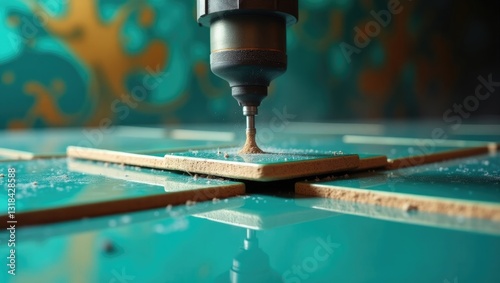 Grinding the bevel of ceramic tiles using a grinding stone with a drill.