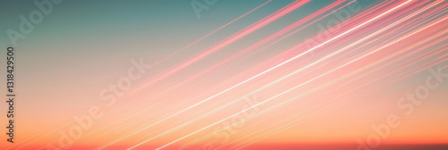 Minimalist radiant light painting in coral and peach on dusk sky, seen from horizontal view.