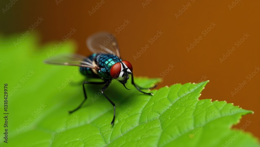 Fototapeta premium Closeup of a fly on a leaf.