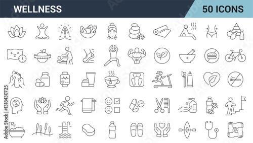 Wellness Line Editable Icons Set. Mental Health, work life, Self-Care, Meditation, Fitness , balance, self-love, and more. Vector illustration