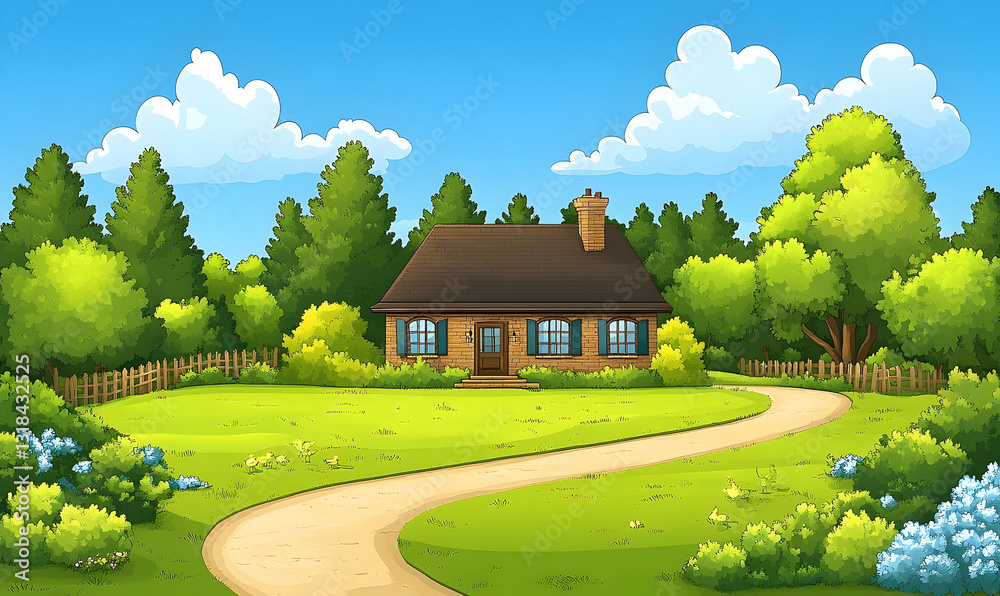 Naklejka premium Countryside Home with Winding Path