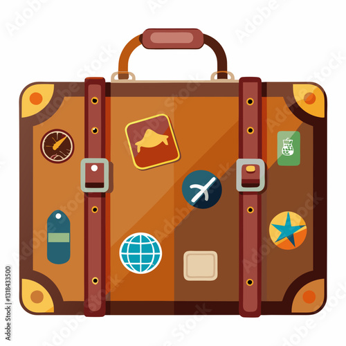 vintage leather suitcase with travel stickers