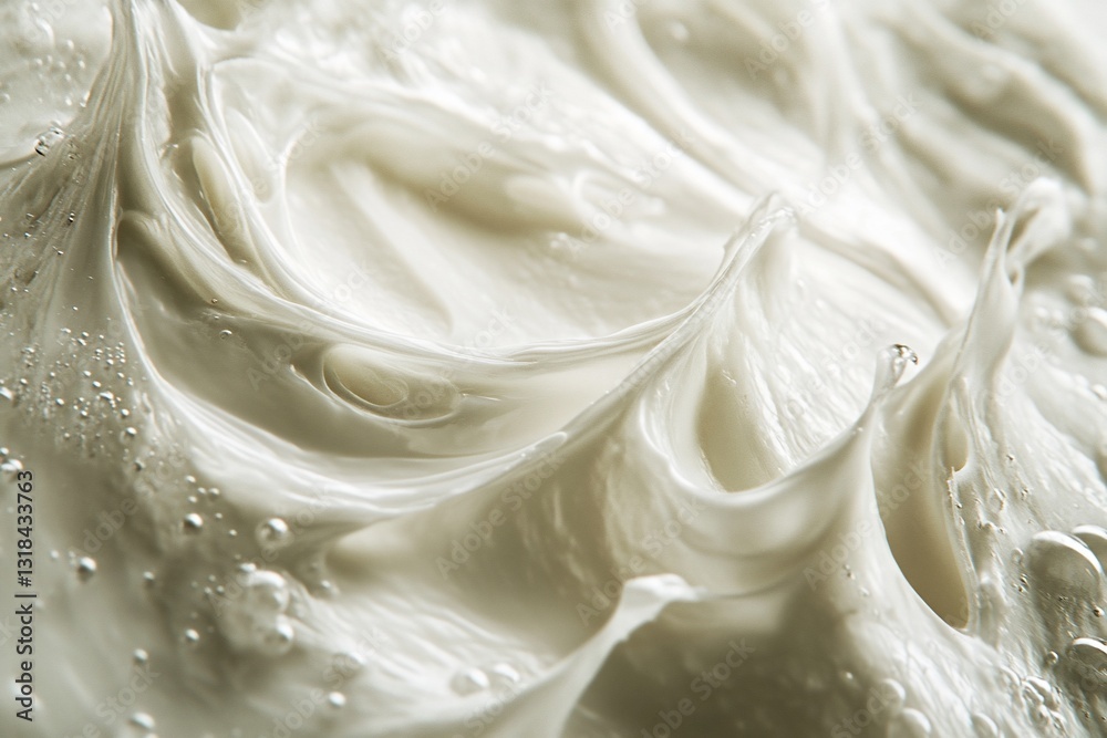 Close-up of creamy white cosmetic texture with air bubbles. Close-up of creamy white cosmetic texture with air bubbles.