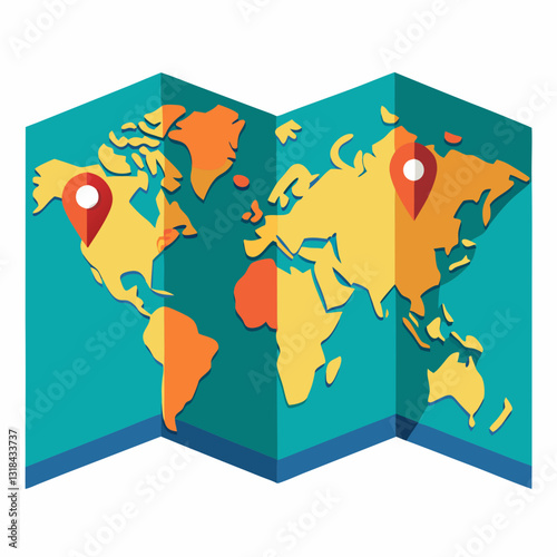 folded world map with marked destinations