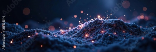 Glittering starry sky reflects off black podiem surface, darkness, reflective, metallic photo