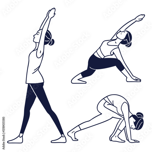 Collection of Young Women Doing Yoga Exercises, Yoga Poses Vector Illustration