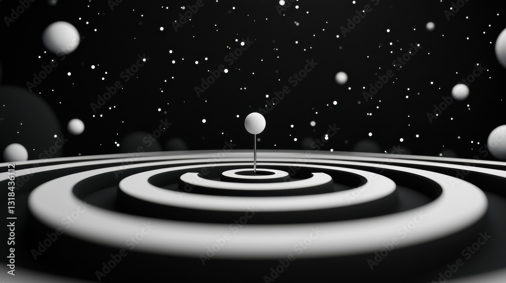 Fototapeta premium A target with concentric circles and a pin in the outermost ring, representing the difficulty of achieving a specific objective.