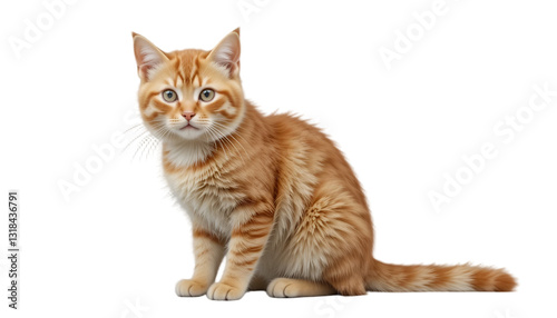 maine coon cat.
Cute ginger tabby cat sitting isolated on white background Generative Ai.