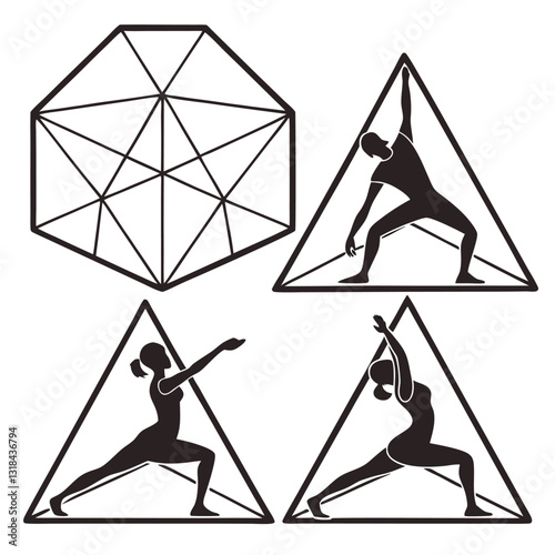 Collection of Young Women Doing Yoga Exercises, Yoga Poses Vector Illustration