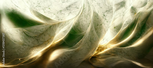 Green and gold marble background. Fluid art modern wallpaper	