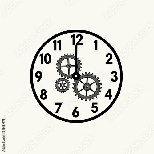 Time to Build: Gear clock vector, minimalist design symbolizing productivity and innovation for Labour Day.