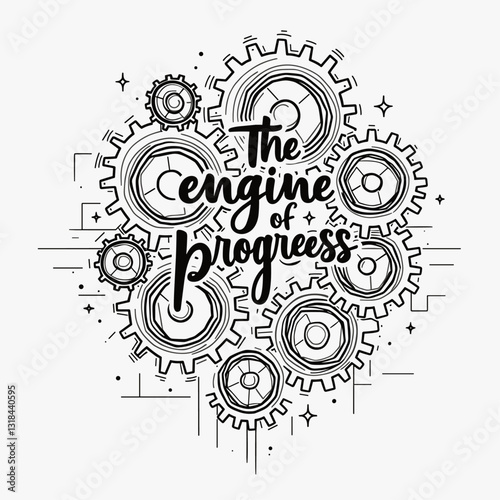 Gears of Progress: Geometric vector network of interconnected cogs, symbolizing progress and industry for Labour Day.