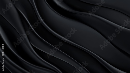 Abstract black background. Black silk satin texture background. Beautiful soft folds on the fabric. Black elegant background with copy space for your design. 