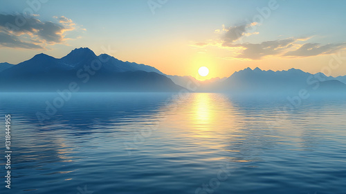 Misty Sunrise Over Mountainous Coast