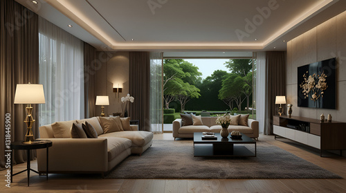 3d render of luxury home living and dining room,generative.ai